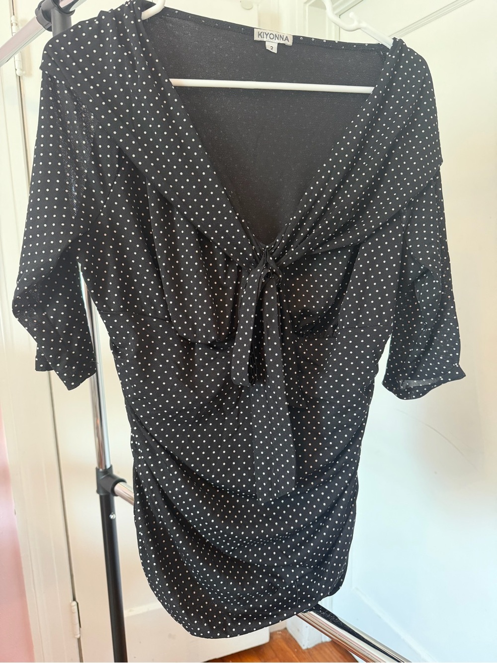 Kiyonna Black and White Polka Dot Tie-Front Mini Top